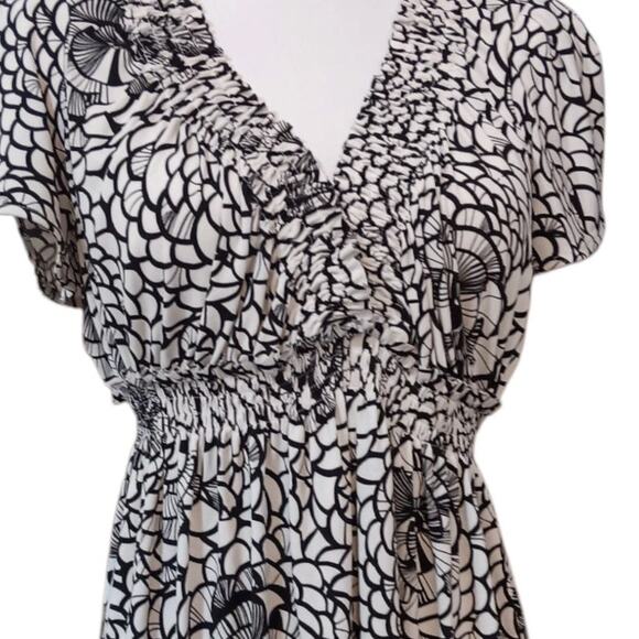 Y2K 2000s Babydoll Top Blouse L Liquid Knit Smocked Coquette Office Career Party - Picture 10 of 12